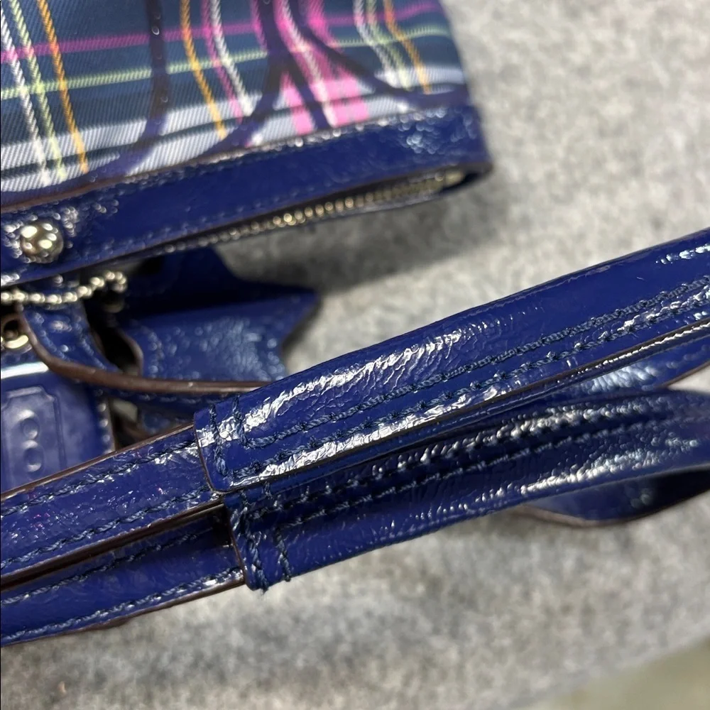Coach Poppy leather trim Tartan Plaid Signature Bag Pink Purple Black Purse Bag